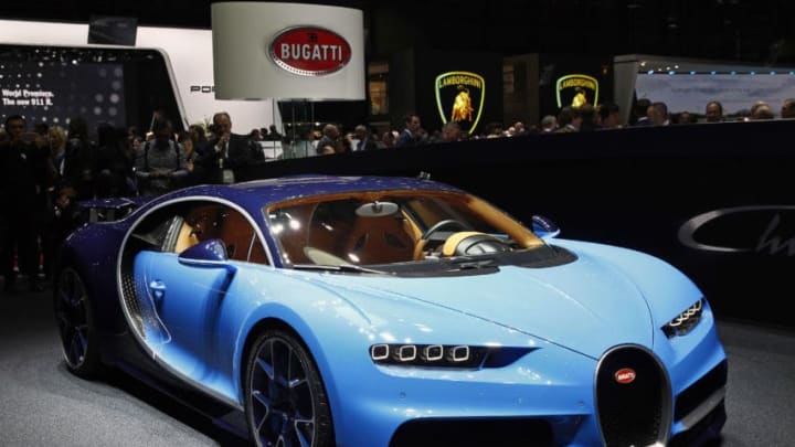 GENEVA, SWITZERLAND - MARCH 01: A Bugatti Chiron model is displayed during the press day of the 86th Geneva International Motor Show on March 1, 2016 in Geneva, Switzerland. The 86th International Motor Show which runs from March 3 to 13, 2016 will present novelties in the car industry. (Photo by Chesnot/Getty Images)