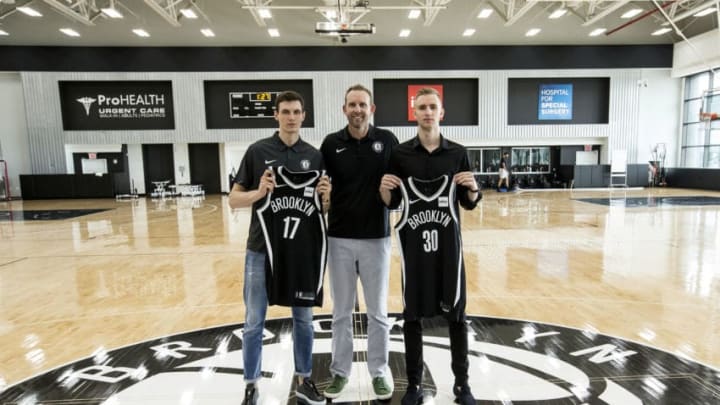 BROOKLYN, NY - JUNE 22: General Manager Sean Marks of the Brooklyn Nets poses for a photo at the Post NBA Draft press conference with Dzanan Musa and Rodions Kurucs on June 22, 2018 at the HSS Training Center in Brooklyn, New York. NOTE TO USER: User expressly acknowledges and agrees that, by downloading and/or using this photograph, user is consenting to the terms and conditions of the Getty Images License Agreement. Mandatory Copyright Notice: Copyright 2018 NBAE (Photo by Michelle Farsi/NBAE via Getty Images)