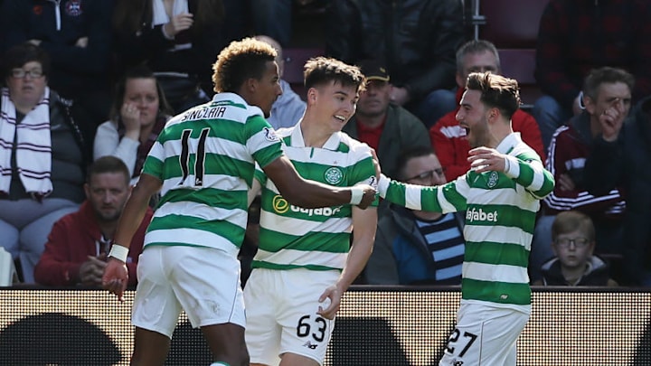 EDINBURGH, SCOTLAND - APRIL 02: Scott Sinclair of Celtic celebrates after scoring the opening goal during the Ladbrokes Premiership match between Hearts and Celtic at Tynecastle Stadium on April 2, 2017 in Edinburgh, Scotland. (Photo by Ian MacNicol/Getty Images)
