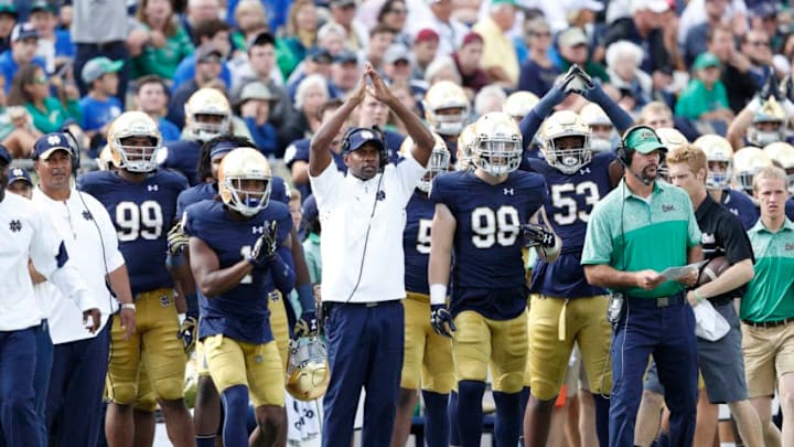 SOUTH BEND, IN - SEPTEMBER 10: The Notre Dame Fighting Irish bench reacts after a safety on a kick return in the second quarter against the Nevada Wolf Pack at Notre Dame Stadium on September 10, 2016 in South Bend, Indiana. (Photo by Joe Robbins/Getty Images)