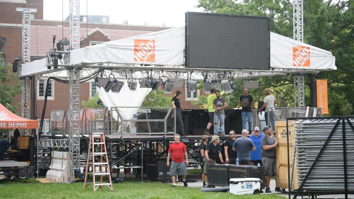 The main stage is built for ESPN’s College GameDay show in front of Ayres Hall in Knoxville, Tenn. on Thursday, Sept. 22, 2022. ESPN’s flagship college football pregame show is returning for the tenth time to Knoxville as the No. 12 Vols face the No. 22 Gators on Saturday. The show will air Saturday from 9 a.m. to noon ET.RANK 2 Kns College Gameday
