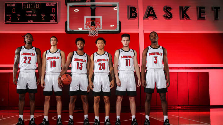 Louisville’s six freshman: Aidan Igiehon, Samuell Williamson, David Johnson, Josh Nickelberry, Quinn Slazinski and Jae’Lyn Withers. Louisville Basketball 2019 20