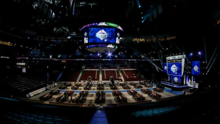VANCOUVER, BC - JUNE 21: A general view of the draft floor prior to the 2019 NHL Draft at Rogers Arena on June 21, 2019 in Vancouver, British Columbia, Canada. (Photo by Jonathan Kozub/NHLI via Getty Images)