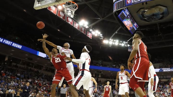 COLUMBIA, SOUTH CAROLINA - MARCH 22: Kristian Doolittle #21 of the Oklahoma Sooners shoots against Devontae Shuler #2 of the Mississippi Rebels in the second half during the first round of the 2019 NCAA Men's Basketball Tournament at Colonial Life Arena on March 22, 2019 in Columbia, South Carolina. (Photo by Kevin C. Cox/Getty Images)