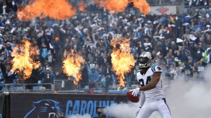 Jan 17, 2016; Charlotte, NC, USA; Carolina Panthers cornerback Josh Norman (24) takes the field prior to facing the Seattle Seahawks in the NFC Divisional round playoff game at Bank of America Stadium. Mandatory Credit: Bob Donnan-USA TODAY Sports