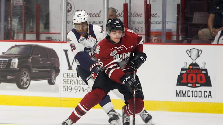 WINDSOR, ON – SEPTEMBER 24: Defenceman Ryan Merkley (Photo by Dennis Pajot/Getty Images)