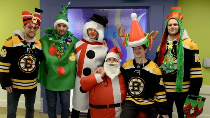 BOSTON, MA - DECEMBER 18 : Boston Bruins (L to R) Matt Grzelcyk, Patrice Bergeron, Chris Wagner, Charlie McAvoy, Torey Krug, and Anders Bjork visited the kids at Boston Children's Hospital December 18, 2019 in Boston, Massachusetts. (Photo by Darren McCollester/Getty Images for Boston Children's Hospital)