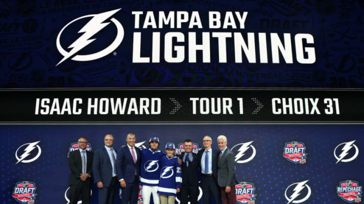 MONTREAL, QUEBEC - JULY 07: Isaac Howard is drafted by the Tampa Bay Lightning during Round One of the 2022 Upper Deck NHL Draft at Bell Centre on July 07, 2022 in Montreal, Quebec, Canada. (Photo by Bruce Bennett/Getty Images)