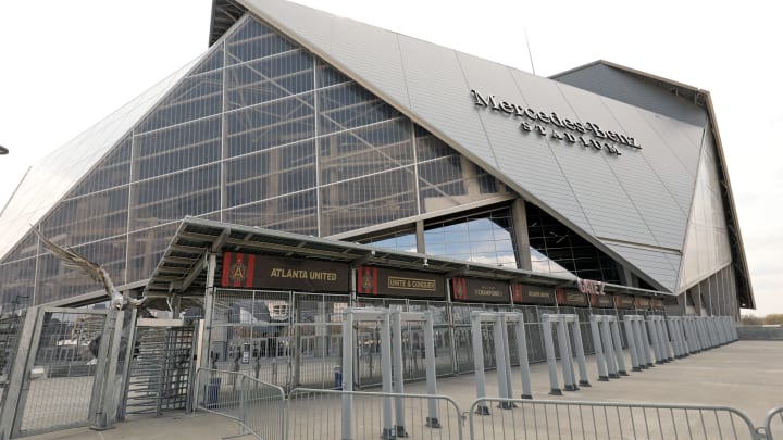 Mar 14, 2020; Atlanta, Georgia, USA; A general view of gate 2 at Mercedes-Benz Stadium after the suspension of the MLS season and the game between Sporting Kansas City and Atlanta United FC. Friday March 12, 2020, Major League Soccer has suspended match play for 30 days as the league continues to assess the impact of COVID-19. Mandatory Credit: Jason Getz-USA TODAY Sports