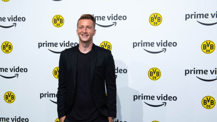 14 August 2019, North Rhine-Westphalia, Dortmund: Soccer: Bundesliga, Dortmund's Marco Reus is on the Black Carpet at the official premiere of the documentary multi-part "Inside Borussia Dortmund". In the Signal Iduna Park the second episode of the four-part series was presented to 3000 guests and can be seen from Friday on at Amazon Prime. Photo: Guido Kirchner/dpa (Photo by Guido Kirchner/picture alliance via Getty Images)