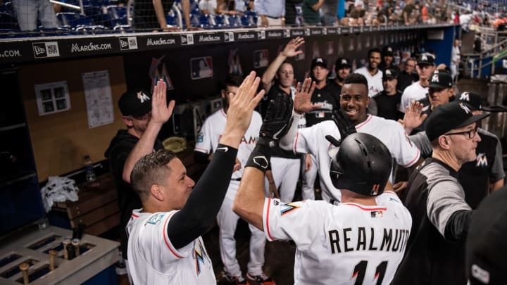 Keeping J.T. Realmuto in the fold would irk the league, but thrill many Miami Marlins fans. (Photo by Rob Foldy/Miami Marlins via Getty Images)