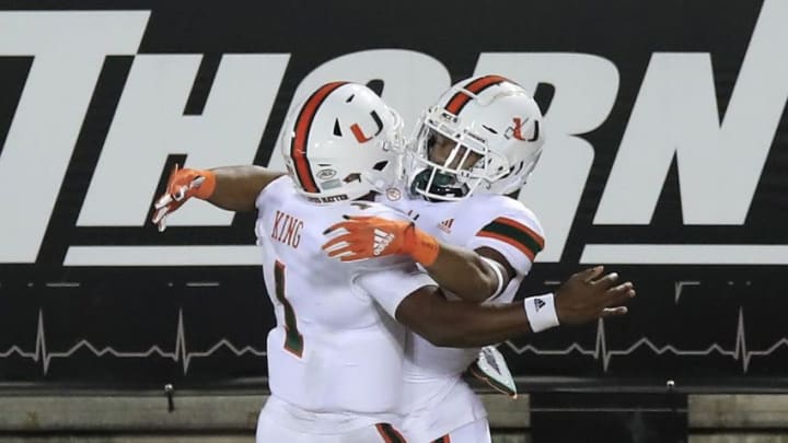 Jaylan Knighton and D'Eriq King, Miami football. (Photo by Andy Lyons/Getty Images)