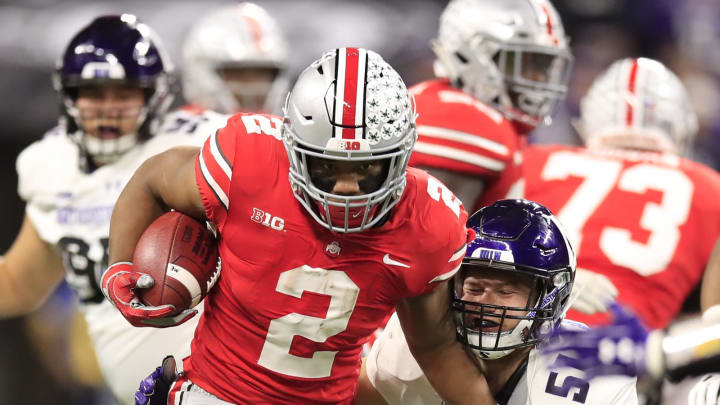 INDIANAPOLIS, INDIANA – DECEMBER 01: J.K. Dobbins #2 of the Ohio State Buckeyes runs the ball in the game against the Northwestern Wildcats in the second quarter at Lucas Oil Stadium on December 01, 2018 in Indianapolis, Indiana. (Photo by Andy Lyons/Getty Images)