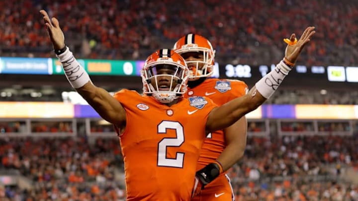 CHARLOTTE, NC - DECEMBER 02: Kelly Bryant #2 of the Clemson Tigers reacts after scoring a touchdown against the Miami Hurricanes in the first quarter during the ACC Football Championship at Bank of America Stadium on December 2, 2017 in Charlotte, North Carolina. (Photo by Streeter Lecka/Getty Images)