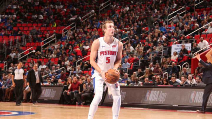 DETROIT, MI – JANUARY 19: Luke Kennard #5 of the Detroit Pistons shoots the ball against the Washington Wizards on January 19, 2018 at Little Caesars Arena in Detroit, Michigan. NOTE TO USER: User expressly acknowledges and agrees that, by downloading and/or using this photograph, User is consenting to the terms and conditions of the Getty Images License Agreement. Mandatory Copyright Notice: Copyright 2018 NBAE (Photo by Brian Sevald/NBAE via Getty Images)