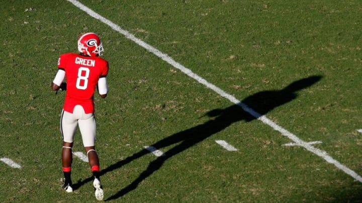 ATHENS, GA - OCTOBER 03: A.J. Green #8 of the Georgia Bulldogs against the Louisiana State University Tigers at Sanford Stadium on October 3, 2009 in Athens, Georgia. (Photo by Kevin C. Cox/Getty Images)