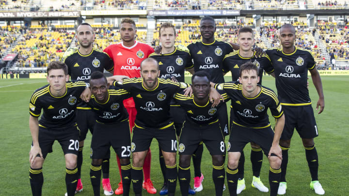 Apr 29, 2017; Columbus, OH, USA; The starting eleven of Columbus Crew SC before the match against New York City FC at MAPFRE Stadium. Mandatory Credit: Greg Bartram-USA TODAY Sports