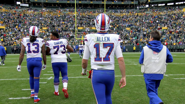 GREEN BAY, WI – SEPTEMBER 30: Josh Allen #17 of the Buffalo Bills walks off the field after a game at Lambeau Field on September 30, 2018 in Green Bay, Wisconsin. The Packers defeated the Bills 22-0. (Photo by Dylan Buell/Getty Images)