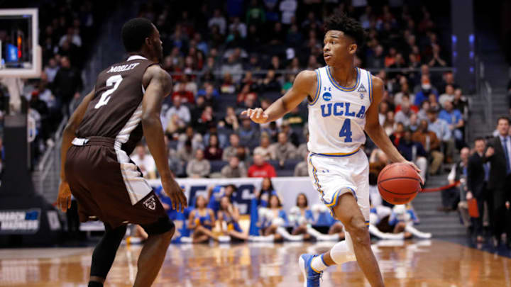 DAYTON, OH - MARCH 13: Jaylen Hands #4 of the UCLA Bruins is defended by Matt Mobley #2 of the St. Bonaventure Bonnies during the first half of the First Four game in the 2018 NCAA Men's Basketball Tournament at UD Arena on March 13, 2018 in Dayton, Ohio. (Photo by Joe Robbins/Getty Images)