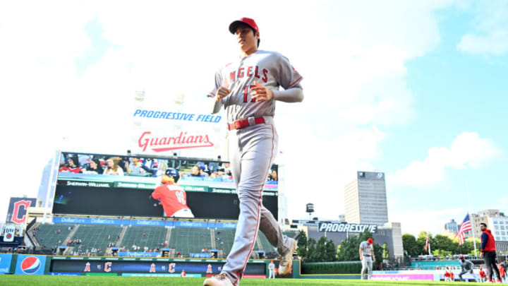 CLEVELAND, OHIO - SEPTEMBER 12: Shohei Ohtani #17 of the Los Angeles Angels runs off the field prior to the game against the Cleveland Guardians at Progressive Field on September 12, 2022 in Cleveland, Ohio. The Guardians defeated the Angels 5-4. (Photo by Jason Miller/Getty Images)
