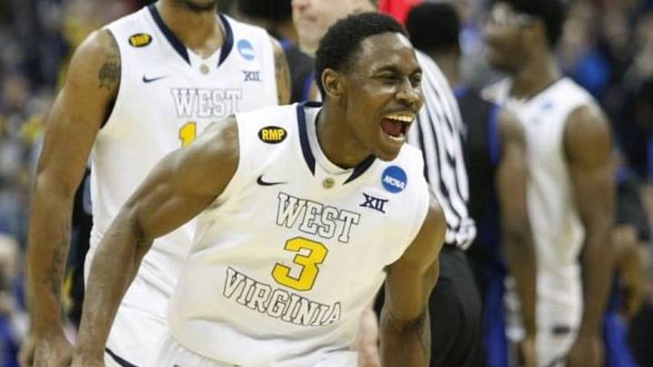 Mar 20, 2015; Columbus, OH, USA; West Virginia Mountaineers guard Juwan Staten (3) reacts after the game against the Buffalo Bulls in the second round of the 2015 NCAA Tournament at Nationwide Arena. West Virginia won 68-62. Mandatory Credit: Joe Maiorana-USA TODAY Sports