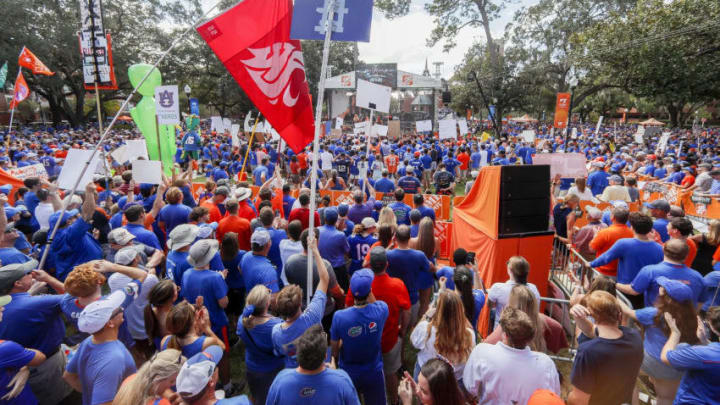 GAINESVILLE, FLORIDA - OCTOBER 05: Fans gather for ESPN's College Gameday at the University of Florida on October 05, 2019 in Gainesville, Florida. (Photo by James Gilbert/Getty Images)