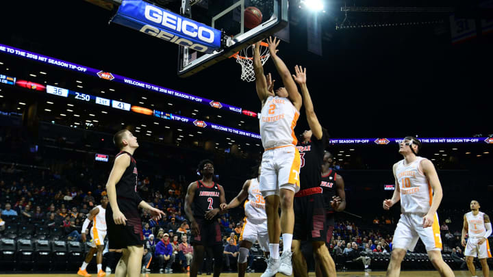 NEW YORK, NEW YORK – NOVEMBER 21: Grant Williams #2 of the Tennessee Volunteers attempts a basket during the first half of the game against Louisville Cardinals during the NIT Season Tip-Off tournament at Barclays Center on November 21, 2018 in the Brooklyn borough of New York City. (Photo by Sarah Stier/Getty Images)