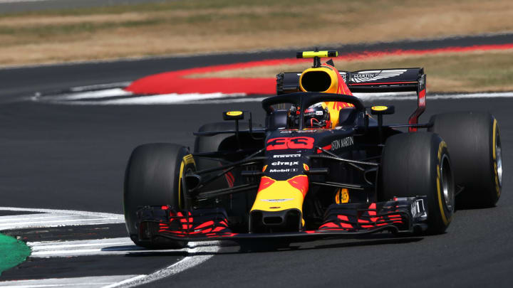 NORTHAMPTON, ENGLAND – JULY 08: Max Verstappen of the Netherlands driving the (33) Aston Martin Red Bull Racing RB14 TAG Heuer (Photo by Charles Coates/Getty Images)