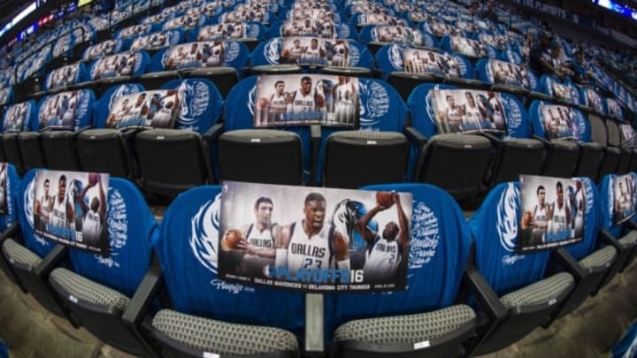 Apr 21, 2016; Dallas, TX, USA; A general view of the arena before the game between the Dallas Mavericks and the Oklahoma City Thunder in game three of the first round of the NBA Playoffs at American Airlines Center. Mandatory Credit: Jerome Miron-USA TODAY Sports