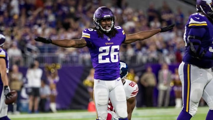 Oct 3, 2016; Minneapolis, MN, USA; Minnesota Vikings cornerback Trae Waynes (26) against the New York Giants at U.S. Bank Stadium. The Vikings defeated the Giants 24-10. Mandatory Credit: Brace Hemmelgarn-USA TODAY Sports