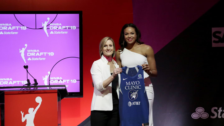 NEW YORK, NY – APRIL 10: Cristy Hedgpeth poses with Napheesa Collier after being drafted sixth overall by the Minnesota Lynx during the 2019 WNBA Draft on April 10, 2019 at Nike New York Headquarters in New York, New York. NOTE TO USER: User expressly acknowledges and agrees that, by downloading and/or using this photograph, user is consenting to the terms and conditions of the Getty Images License Agreement. Mandatory Copyright Notice: Copyright 2019 NBAE (Photo by Steven Freeman/NBAE via Getty Images)