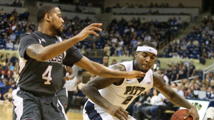 Jan 2, 2016; Pittsburgh, PA, USA; Pittsburgh Panthers forward Michael Young (2) handles the ball against Maryland-Eastern Shore Hawks guard Devin Martin (4) during the second half at the Petersen Events Center. Pitt won 92-58. Mandatory Credit: Charles LeClaire-USA TODAY Sports