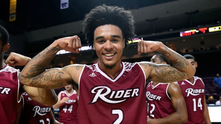 LAS VEGAS, NV - NOVEMBER 24: Jordan Allen #2 of the Rider Broncs reacts after the team defeated the Hampton Pirates during the championship game of the 2017 Continental Tire Las Vegas Invitational basketball tournament at the Orleans Arena on November 24, 2017 in Las Vegas, Nevada. Rider won 94-80. (Photo by David Becker/Getty Images) LAS VEGAS, NV - NOVEMBER 24: Jordan Allen #2 of the Rider Broncs reacts after the team defeated the Hampton Pirates during the championship game of the 2017 Continental Tire Las Vegas Invitational basketball tournament at the Orleans Arena on November 24, 2017 in Las Vegas, Nevada. Rider won 94-80. (Photo by David Becker/Getty Images)