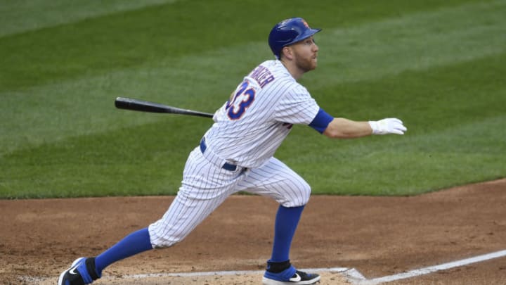 NEW YORK, NEW YORK - SEPTEMBER 03: Todd Frazier #33 of the New York Mets follows through after hitting a home run during the second inning against the New York Yankees at Citi Field on September 03, 2020 in the Queens borough of New York City. (Photo by Sarah Stier/Getty Images)