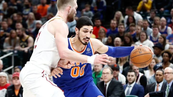 INDIANAPOLIS, IN - FEBRUARY 11: Enes Kanter #00 of the New York Knicks dribbles the ball against the Indiana Pacers at Bankers Life Fieldhouse on February 11, 2018 in Indianapolis, Indiana. NOTE TO USER: User expressly acknowledges and agrees that, by downloading and or using this photograph, User is consenting to the terms and conditions of the Getty Images License Agreement. (Photo by Andy Lyons/Getty Images)