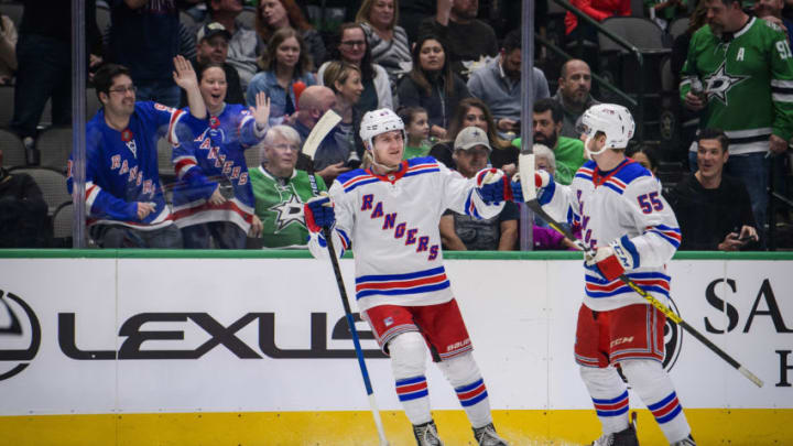 New York Rangers defenseman Adam Fox (23) and defenseman Ryan Lindgren (55) . Mandatory Credit: Jerome Miron-USA TODAY Sports