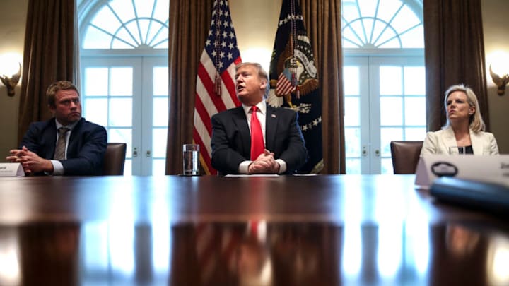 WASHINGTON, DC - FEBRUARY 1: Homeland Security Secretary Kirstjen Nielsen and Timothy Ballard, founder and CEO of Operation Underground Railroad, listen as President Donald Trump speaks during a meeting to discuss fighting human trafficking on the southern border in the Cabinet Room on February 1, 2019.(Photo by Oliver Contreras/For The Washington Post via Getty Images) WASHINGTON, DC - FEBRUARY 1: Homeland Security Secretary Kirstjen Nielsen and Timothy Ballard, founder and CEO of Operation Underground Railroad, listen as President Donald Trump speaks during a meeting to discuss fighting human trafficking on the southern border in the Cabinet Room on February 1, 2019.(Photo by Oliver Contreras/For The Washington Post via Getty Images)