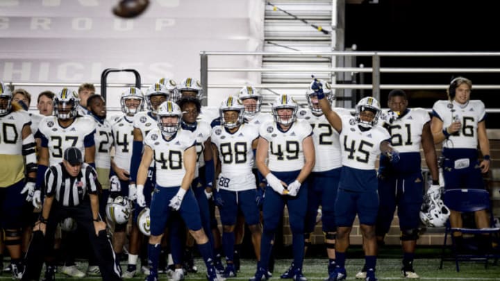 CHESTNUT HILL, MASSACHUSETTS - OCTOBER 24: Players on the Georgia Tech Yellow Jackets bench react during the second half against the Boston College Eagles at Alumni Stadium on October 24, 2020 in Chestnut Hill, Massachusetts. (Photo by Maddie Malhotra/Getty Images)
