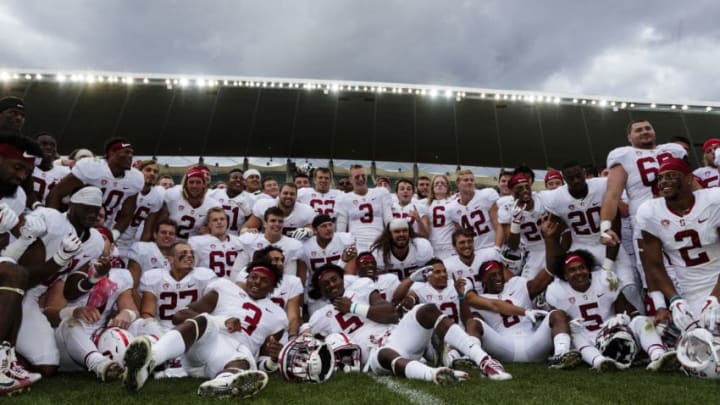 SYDNEY, NEW SOUTH WALES - AUGUST 27: Stanford University players celebrate winning the Sydney Cup after defeating Rice University (Rice Owls) at Allianz Stadium on August 27, 2017 in Sydney, Australia. (Photo by Brook Mitchell/Getty Images)