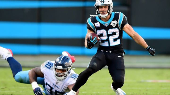 CHARLOTTE, NORTH CAROLINA – NOVEMBER 03: Christian McCaffrey #22 of the Carolina Panthers runs with the ball in the fourth quarter during their game against the Tennessee Titans at Bank of America Stadium on November 03, 2019 in Charlotte, North Carolina. (Photo by Jacob Kupferman/Getty Images)