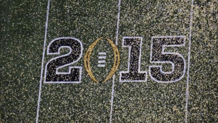 Jan 12, 2015; Arlington, TX, USA; A general view of the confetti on the field following the Ohio State Buckeyes win against the Oregon Ducks 42-20 in the 2015 CFP National Championship Game at AT&T Stadium. Mandatory Credit: Kyle Terada-USA TODAY Sports