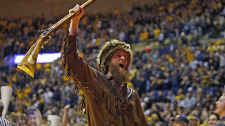 MORGANTOWN, WV – JANUARY 15: The West Virginia Mountaineer cheers. (Photo by Justin K. Aller/Getty Images)