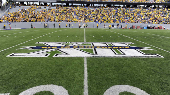 MORGANTOWN, WV - SEPTEMBER 22: The Big 12 logo on the field during the game between the West Virginia Mountaineers and the Maryland Terrapins on September 22, 2012 at Mountaineer Field in Morgantown, West Virginia. WVU defeated Maryland 31-21. (Photo by G Fiume/Maryland Terrapins/Getty Images)