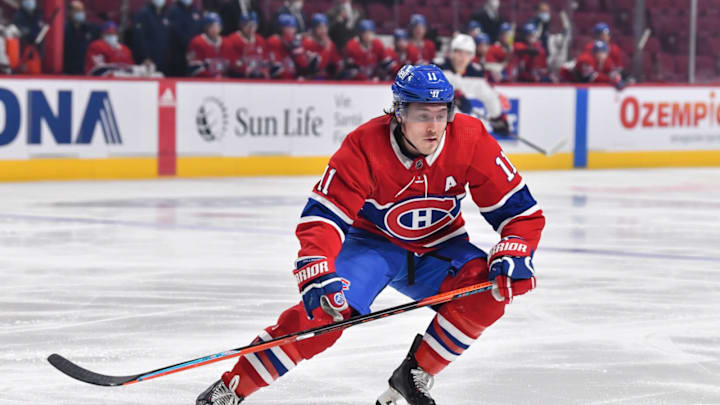 MONTREAL, QC – JANUARY 30: Brendan Gallagher #11 of the Montreal Canadiens skates during the first period against the Columbus Blue Jackets at Centre Bell on January 30, 2022 in Montreal, Canada. (Photo by Minas Panagiotakis/Getty Images)