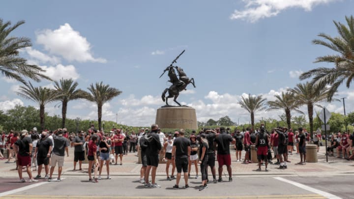 TALLAHASSEE, FL - JUNE 13: A general view of the Unconquered Statue before a unity walk on June 13, 2020 in Tallahassee, Florida. Florida State players and members of the football coaching staff led fans and supporters on a unity walk from the Doak Campbell Stadium on the Florida State University campus to the state capitol building in support of the Black Lives Matter movement. Protests erupted across the nation after George Floyd died in police custody in Minneapolis, Minnesota on May 25th. (Photo by Don Juan Moore/Getty Images)