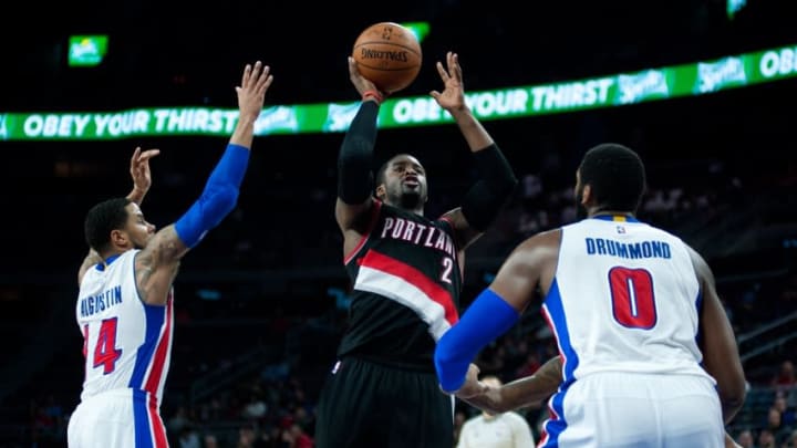 Dec 9, 2014; Auburn Hills, MI, USA; Portland Trail Blazers guard Wesley Matthews (2) shoots the ball during the second quarter against the Detroit Pistons at The Palace of Auburn Hills. Mandatory Credit: Tim Fuller-USA TODAY Sports