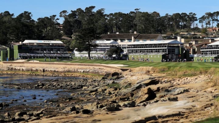 PEBBLE BEACH, CA - FEBRUARY 09: A general view of the 18th hole during Round Two of the AT&T Pebble Beach Pro-Am at Pebble Beach Golf Links on February 9, 2018 in Pebble Beach, California. (Photo by Mike Ehrmann/Getty Images)