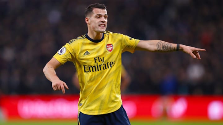 LONDON, UNITED KINGDOM - 2019/12/09: Granit Xhaka of Arsenal in action during the Premier League match between West Ham United and Arsenal FC at London Stadium.(Final Score, West Ham United 1 : 3 Arsenal FC). (Photo by Richard Calver/SOPA Images/LightRocket via Getty Images)