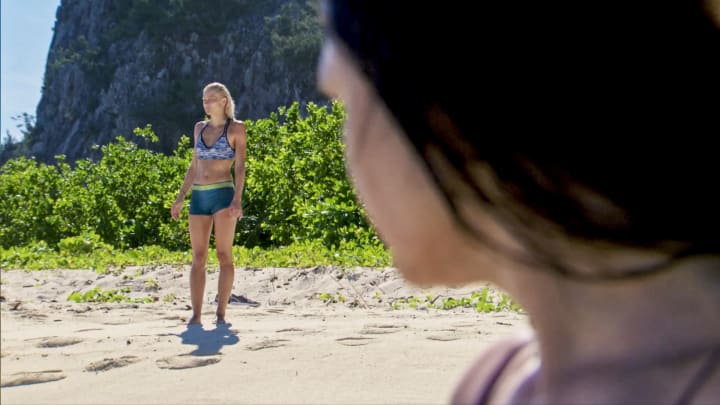 Survivor Edge of Extinction episode 10 Lauren looks on at Kelley
