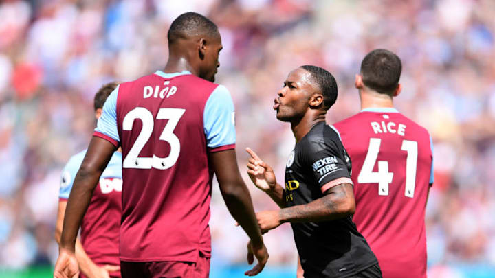 LONDON, ENGLAND - AUGUST 10: Raheem Sterling of Manchester City celebrates after scoring his team's third goal during the Premier League match between West Ham United and Manchester City at London Stadium on August 10, 2019 in London, United Kingdom. (Photo by Laurence Griffiths/Getty Images)